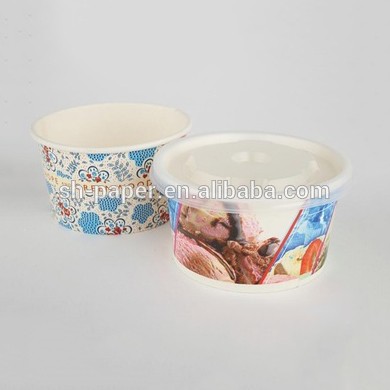 custom-made double PE paper ice cream cups with lid spoon