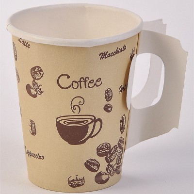 Good quality disposable 9oz hot drink single wall paper coffee cup with handle